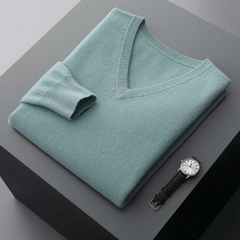 Men's V-neck Knit Wool Sweater - ChoreGirl