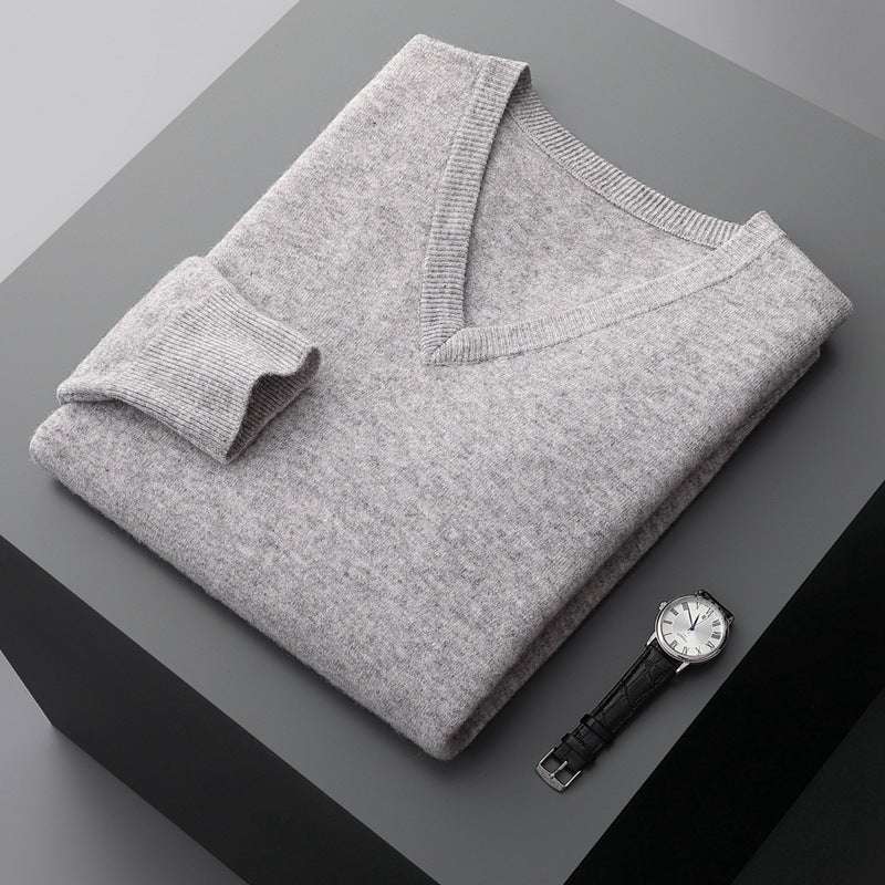Men's V-neck Knit Wool Sweater - ChoreGirl