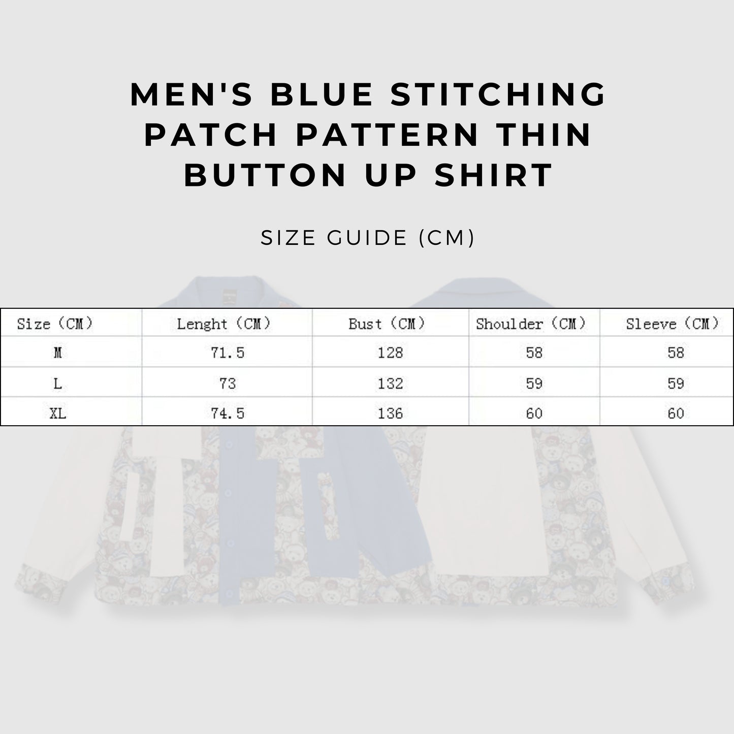 Men's Blue Stitching Patch Pattern Thin Button Up Shirt - ChoreGirl