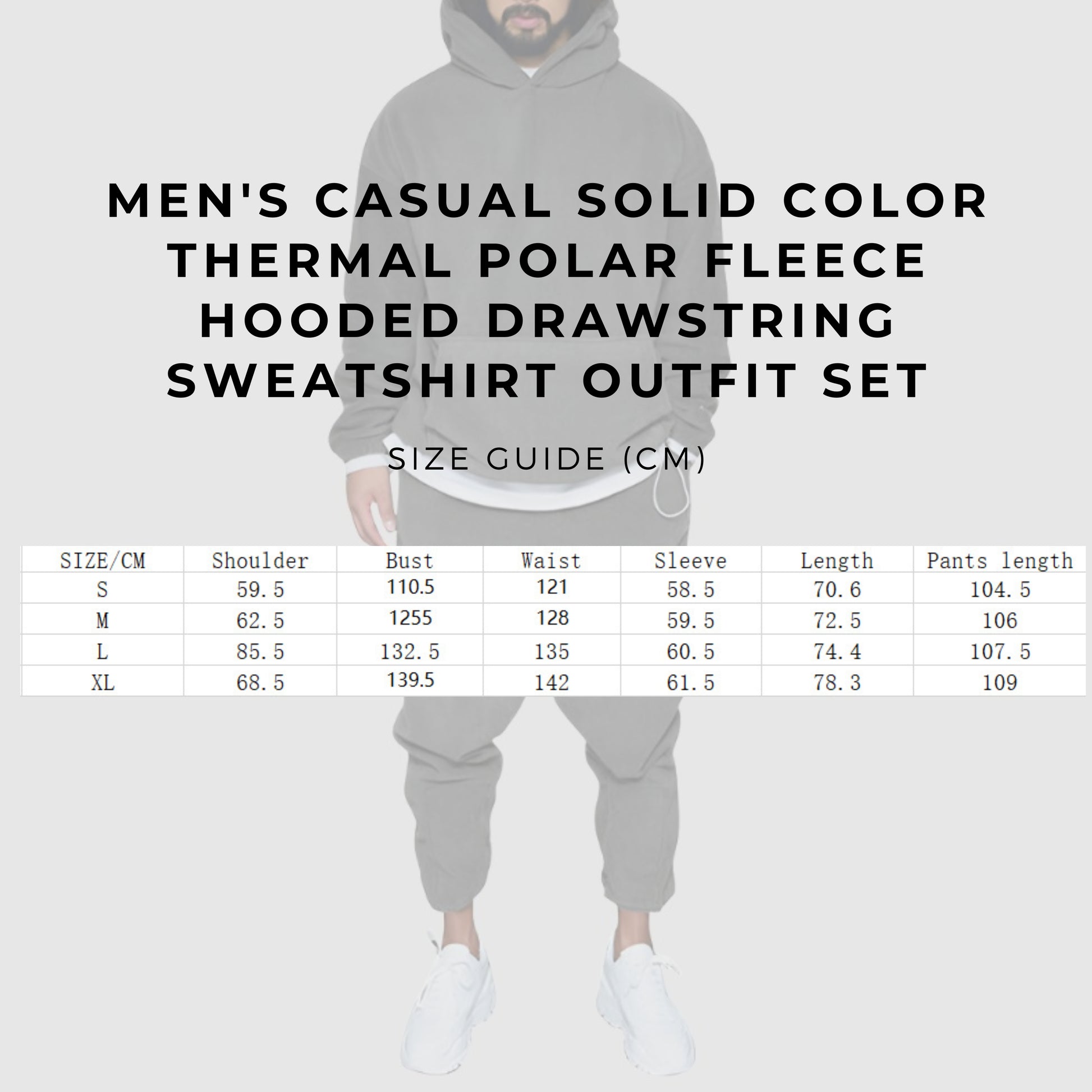 Men's Casual Solid Color Thermal Polar Fleece Hooded Drawstring Sweatshirt Outfit Set - ChoreGirl