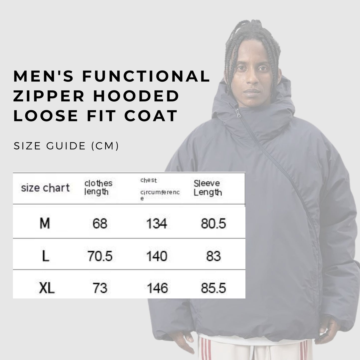Men's Functional Oblique Zipper Hooded Loose Fit Coat - ChoreGirl
