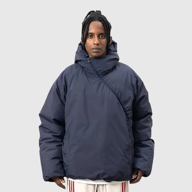 Men's Functional Oblique Zipper Hooded Loose Fit Coat - ChoreGirl
