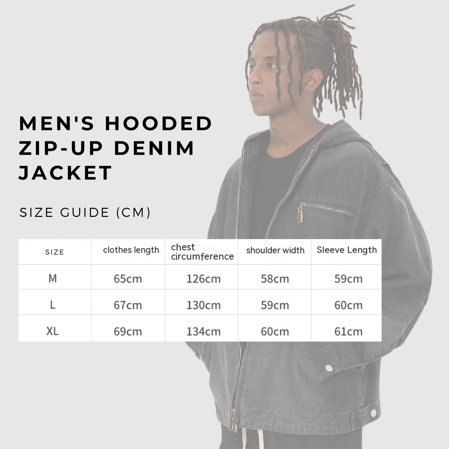 Men's Hooded Zip-up Denim Jacket - ChoreGirl