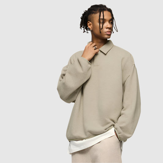 Men's Drop Shoulder Warm Fleece Polo Sweatshirt - ChoreGirl