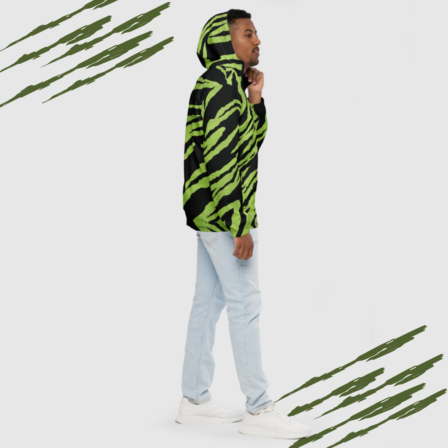 Custom Men’s Green Tiger Pattern Windbreaker Jacket | PERSONALIZED - ChoreGirl