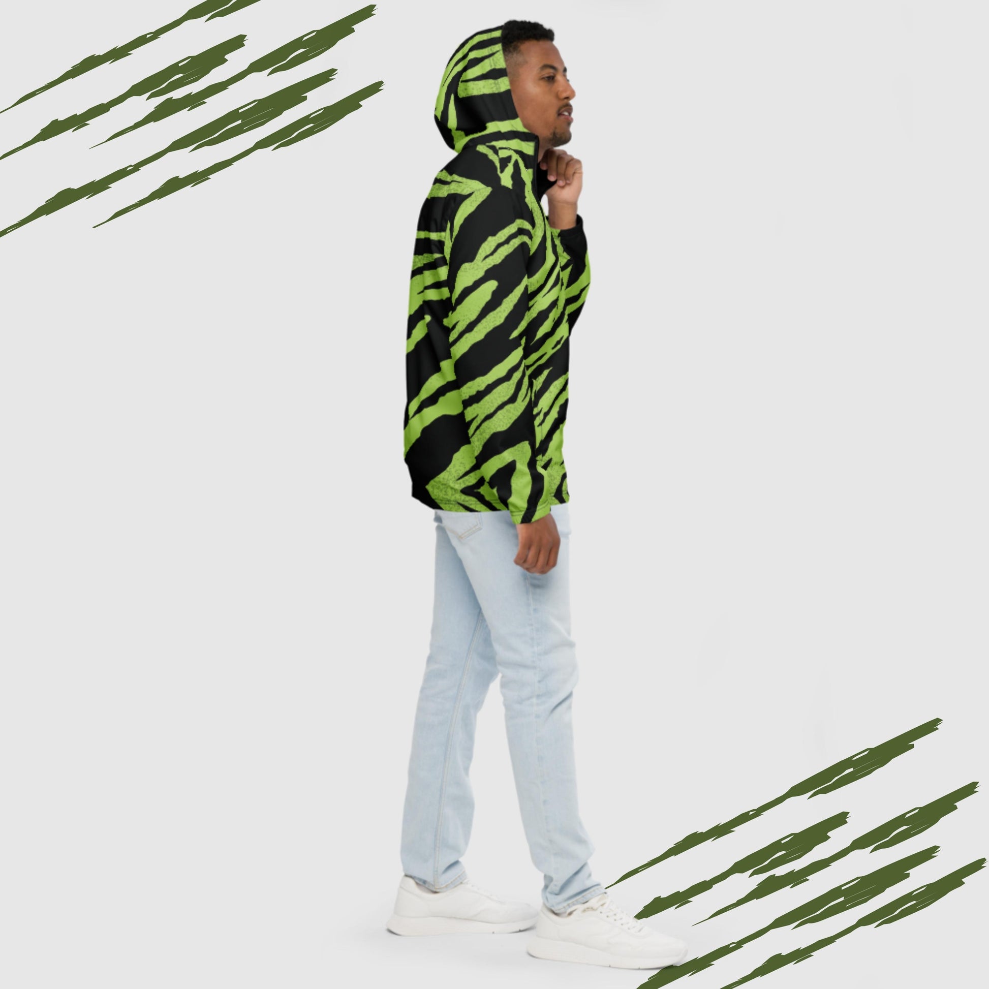 Custom Men’s Green Tiger Pattern Windbreaker Jacket | PERSONALIZED - ChoreGirl