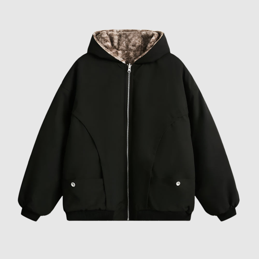 Men's Imitation Fur Leopard Print Double-sided Wear Cotton Coat Jacket with Hood - ChoreGirl
