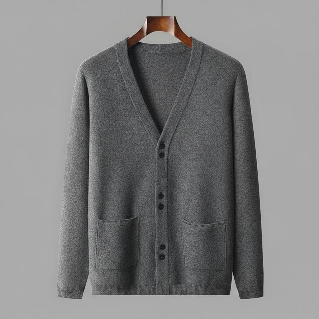 Men's Loose Fit V-neck Solid Color Knitted Cardigan