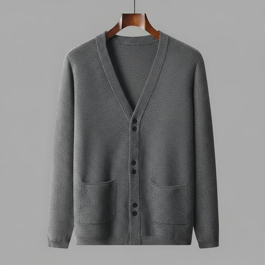 Men's Loose Fit V-neck Solid Color Knitted Cardigan