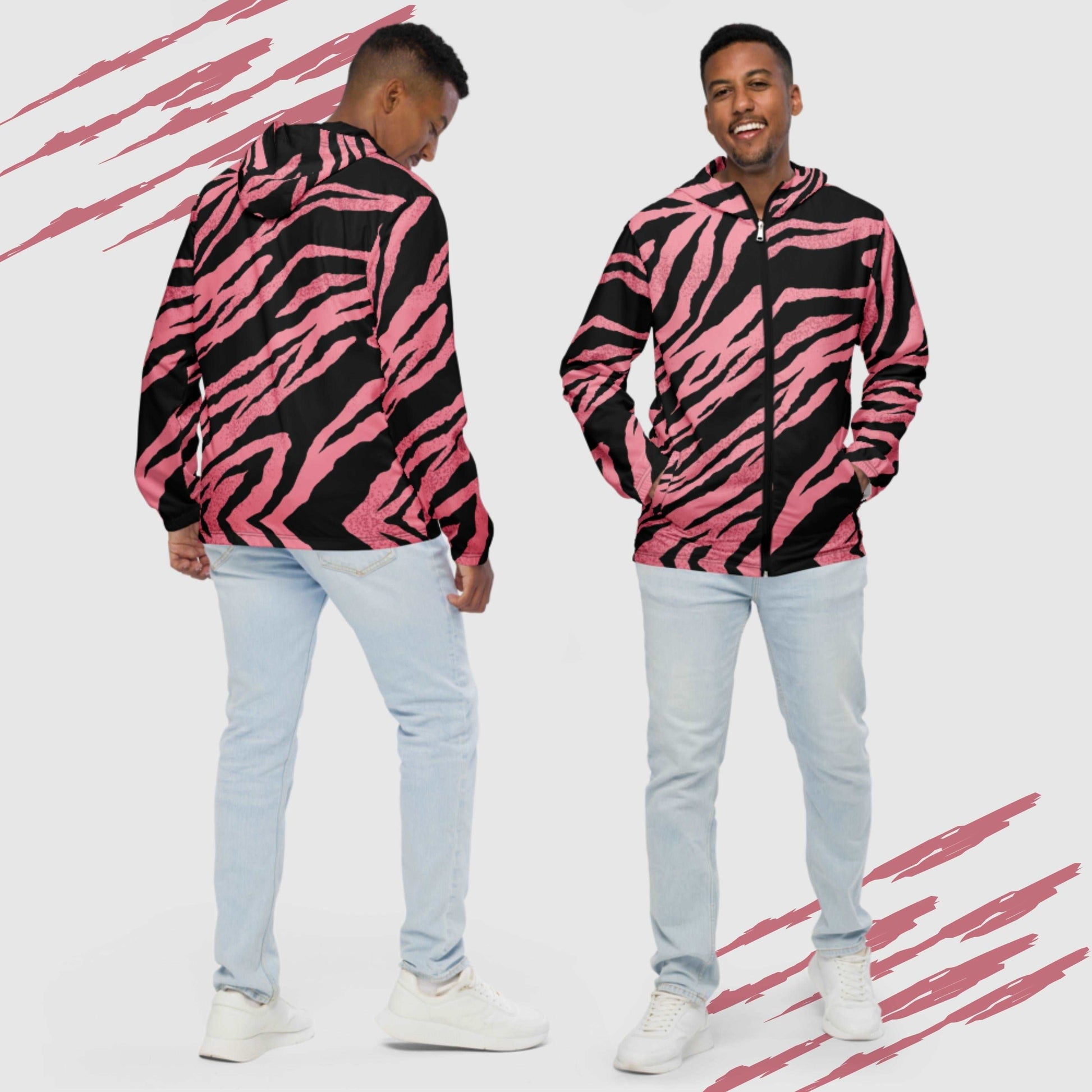 Custom Men’s Pink Tiger Pattern Windbreaker Jacket | PERSONALIZED - ChoreGirl
