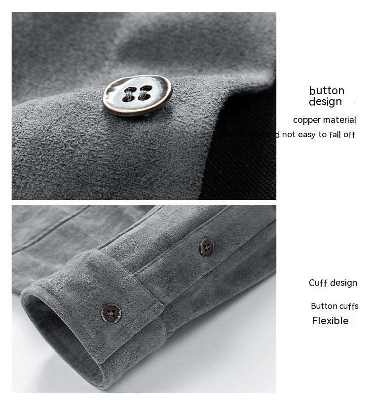 Men's Retro Velvet Long Sleeve Shirt - ChoreGirl