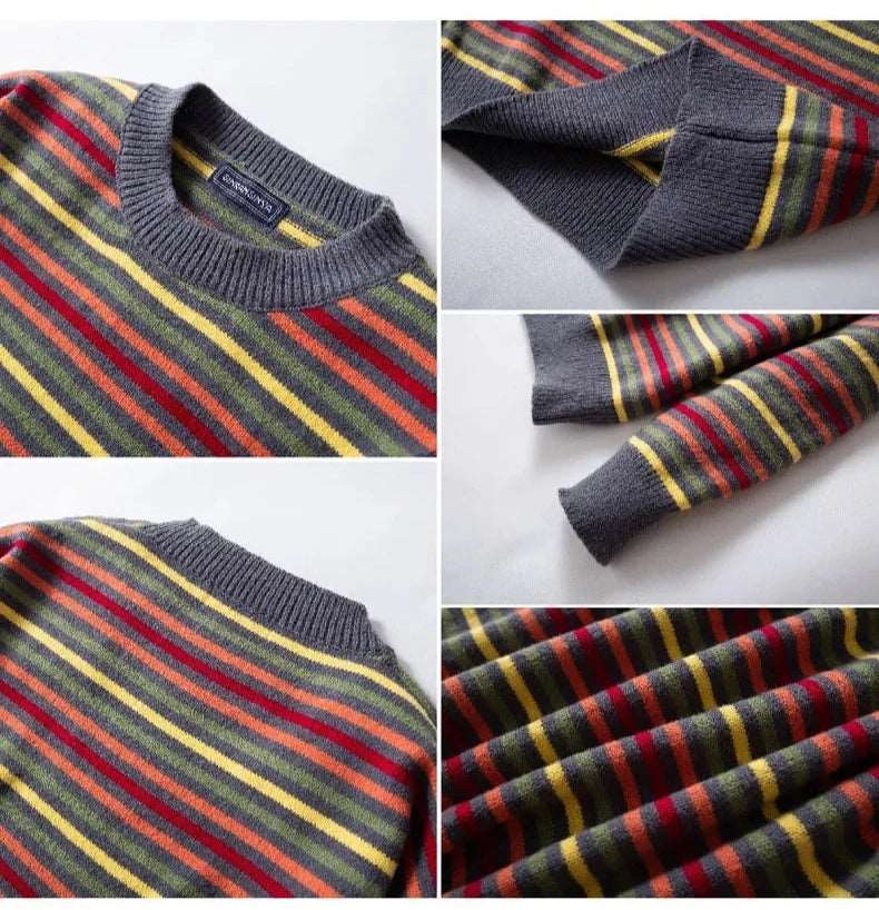 Men's Round Neck Thickened Retro Rainbow Jumper - ChoreGirl