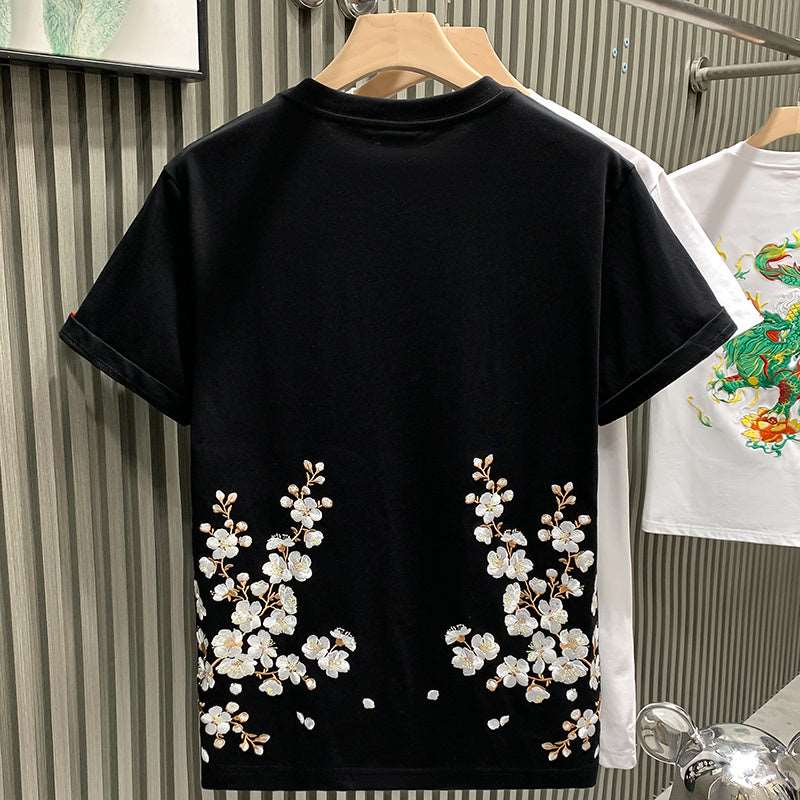 Men's Trendy Embroidery Flowers T-Shirt - ChoreGirl
