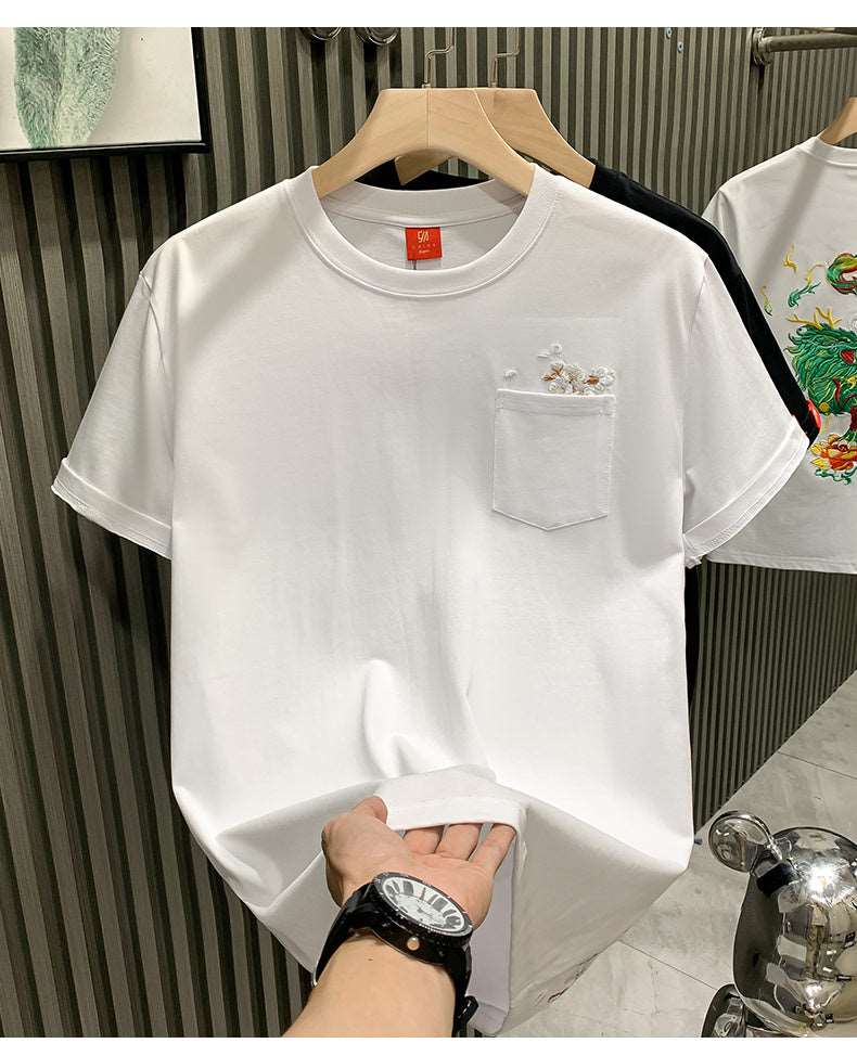 Men's Trendy Embroidery Flowers T-Shirt - ChoreGirl