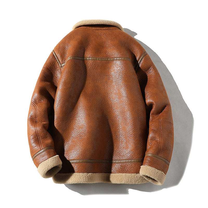Men's Warm Fleece Lined PU Leather Coat - ChoreGirl