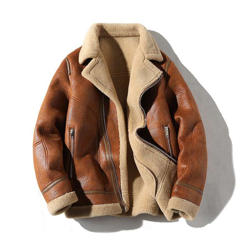 Men's Warm Fleece Lined PU Leather Coat - ChoreGirl