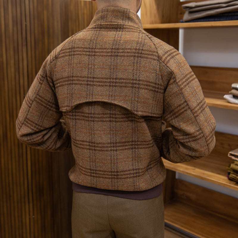 Men's Wool Slim-Fit Stand Collar Plaid Coat - ChoreGirl
