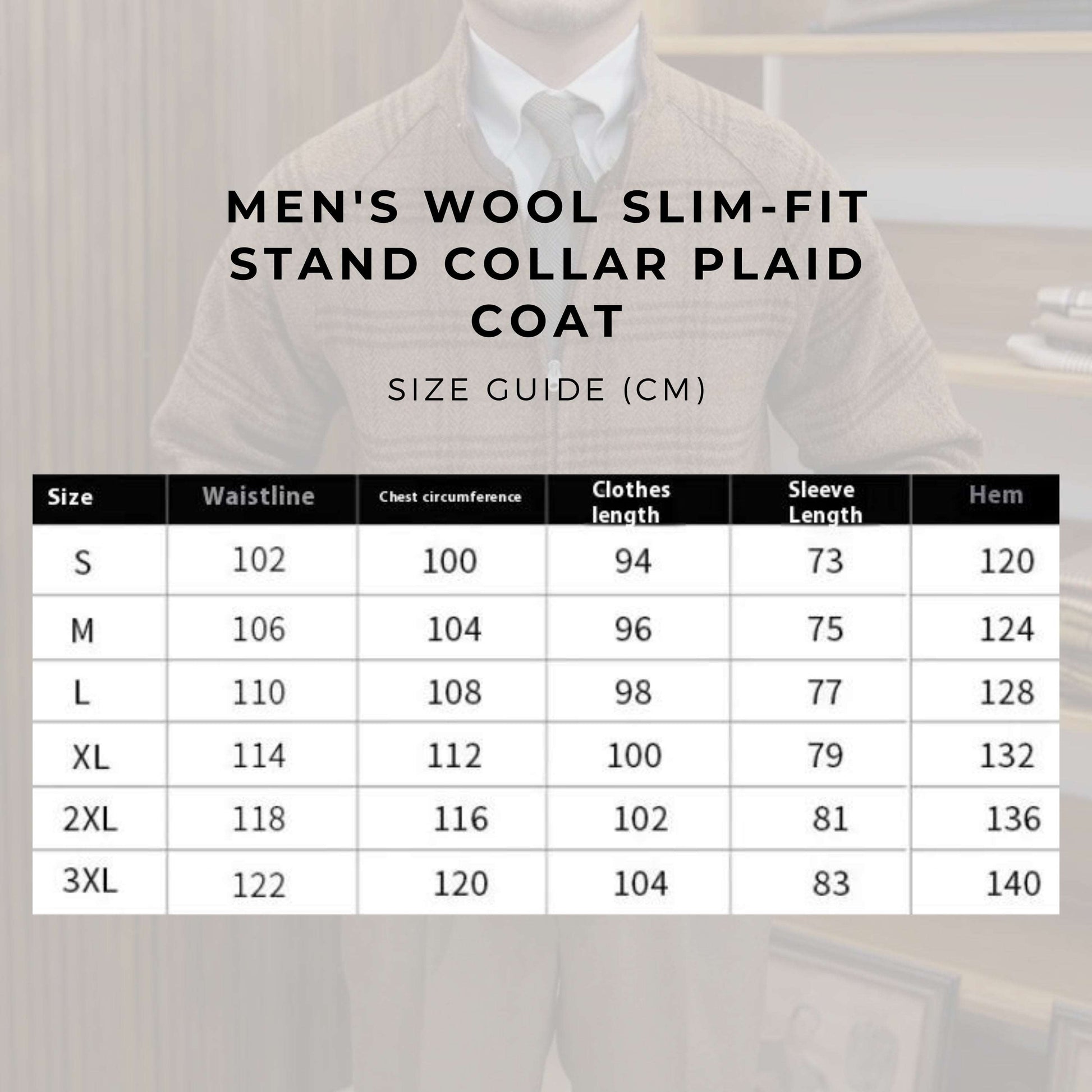 Men's Wool Slim-Fit Stand Collar Plaid Coat - ChoreGirl