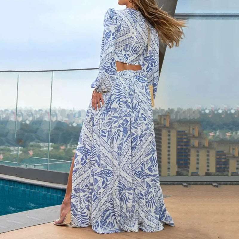 Women's Hollow Out Waist Long Sleeved Dress - ChoreGirl