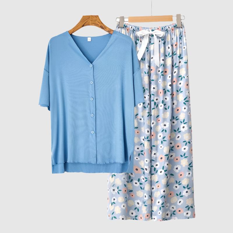 Women's Modal Thin Cotton Silk Pajamas, Loungewear Set - ChoreGirl