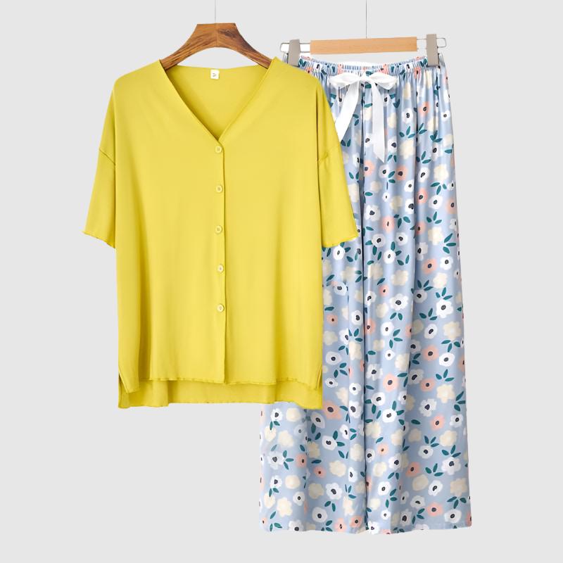 Women's Modal Thin Cotton Silk Pajamas, Loungewear Set - ChoreGirl