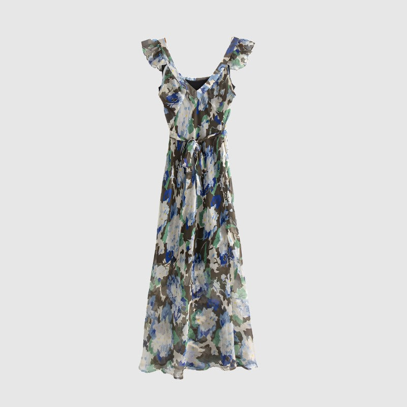 Women's Elegant Floral Sleeveless Slim Fit Long Dress - ChoreGirl