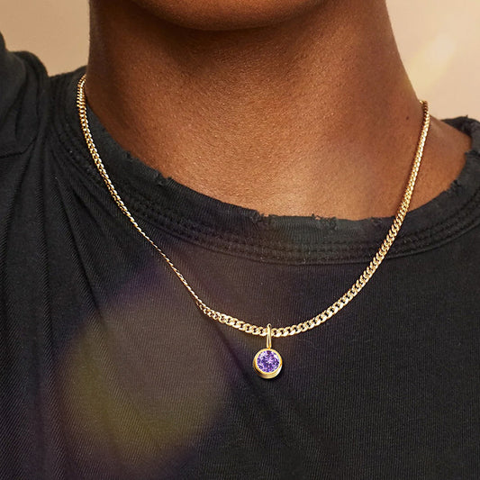 Unisex Stainless Steel Necklace With Diamond Birthstone Pendant - ChoreGirl