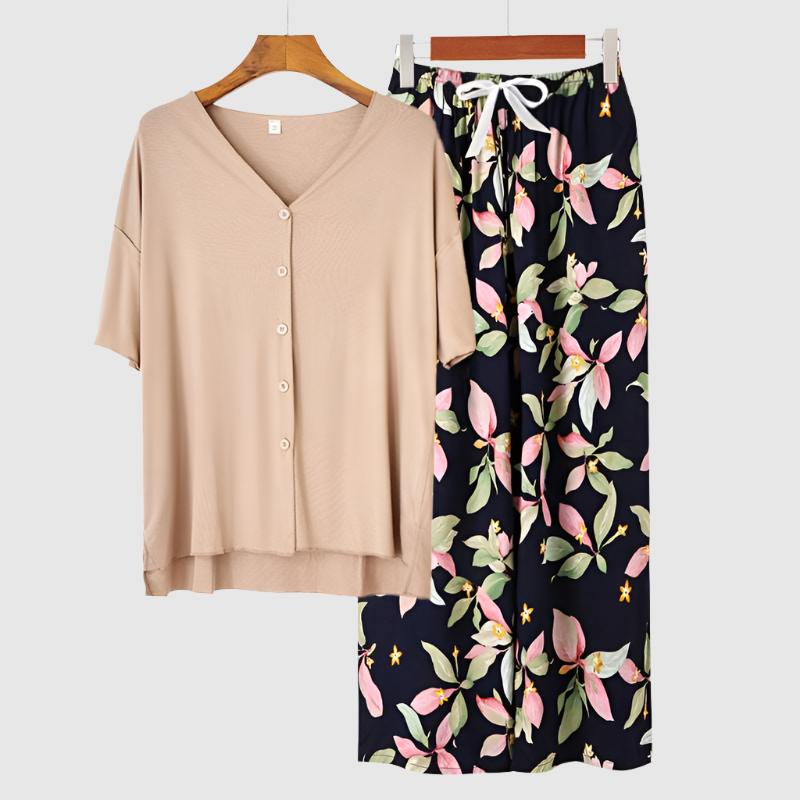 Women's Modal Thin Cotton Silk Pajamas, Loungewear Set - ChoreGirl