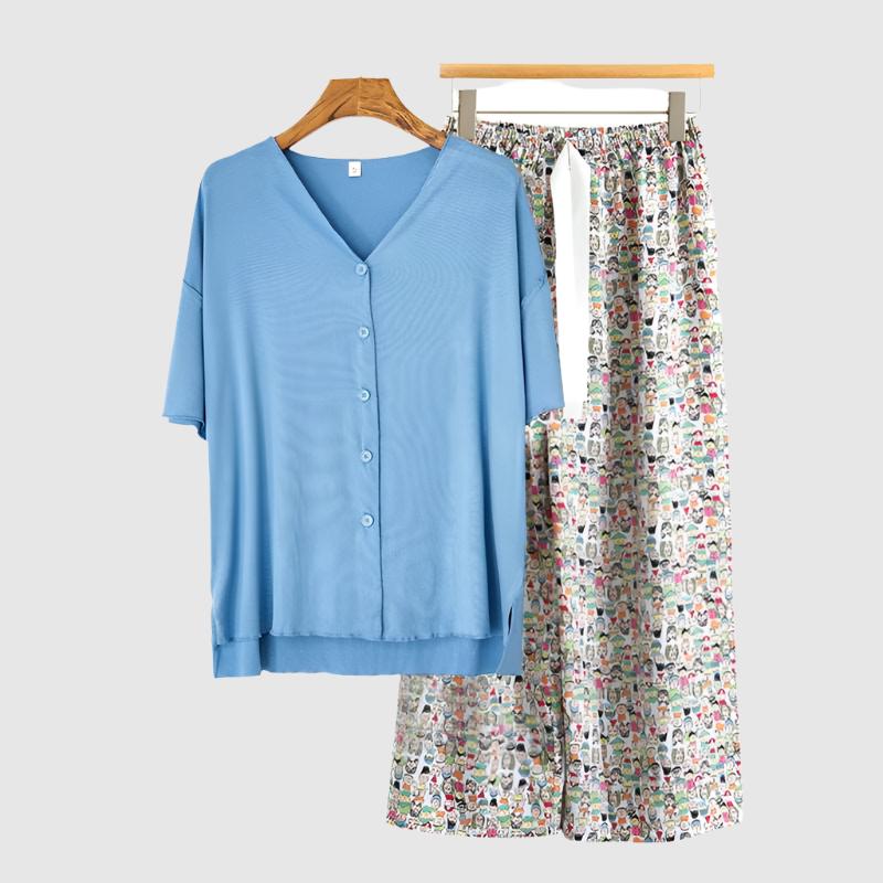 Women's Modal Thin Cotton Silk Pajamas, Loungewear Set - ChoreGirl