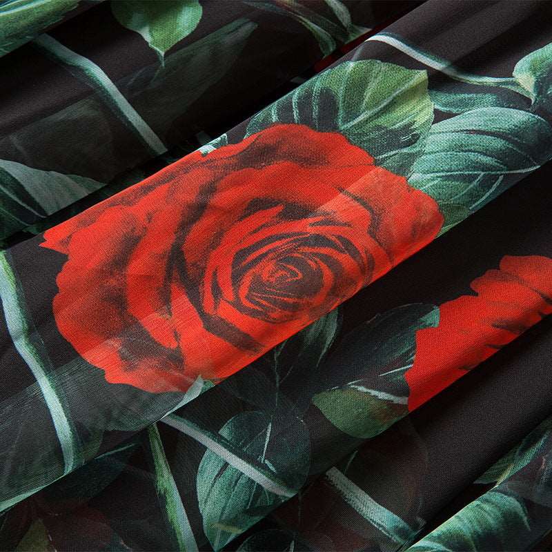 Women's Elegant Tie-neck Big Swing Chiffon Dress - ChoreGirl