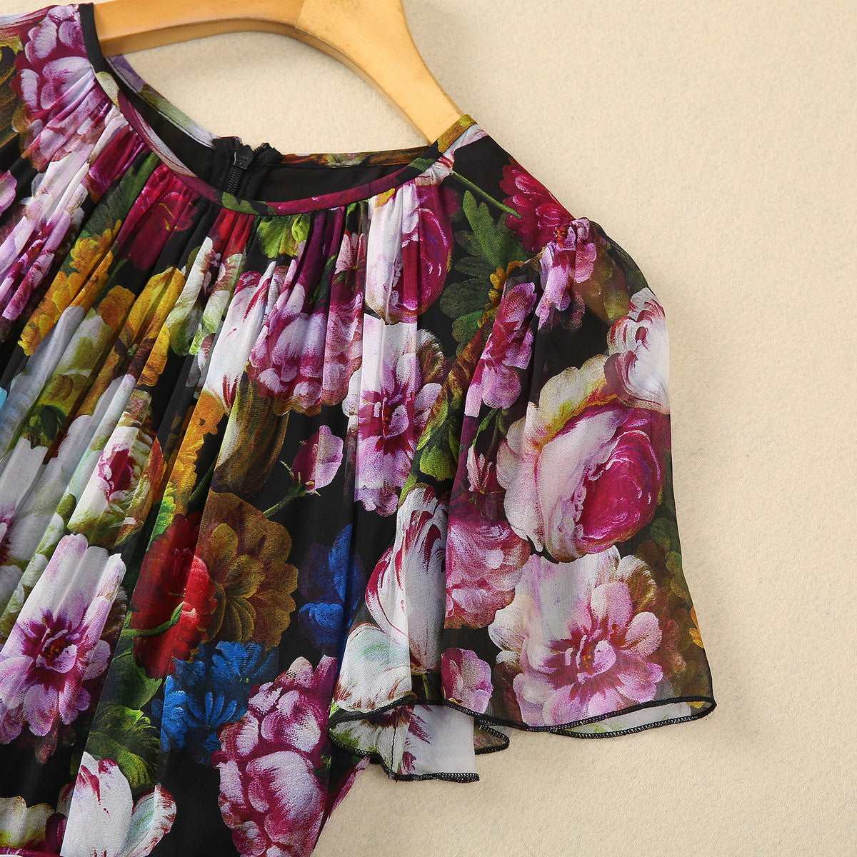 Women's Large Skirt Front Pleated Silk Chiffon Dress - ChoreGirl