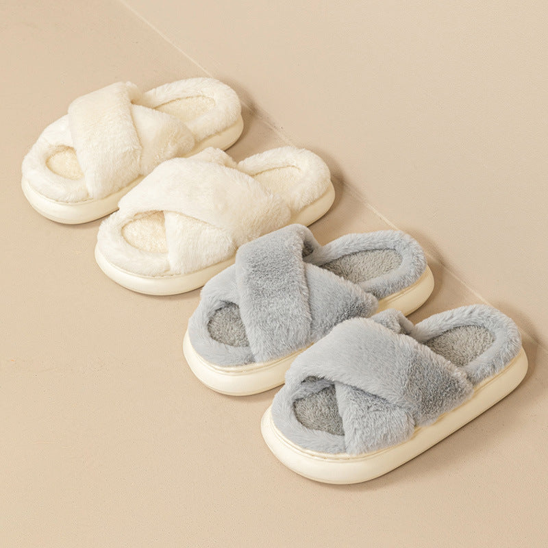Women's Fashion Cross Fluffy Slippers - ChoreGirl