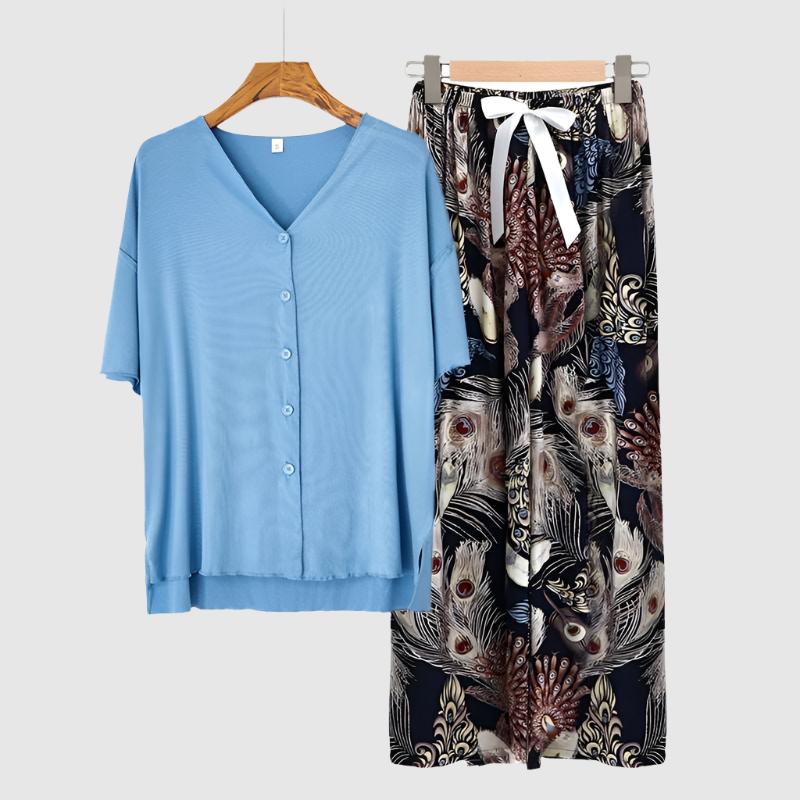 Women's Modal Thin Cotton Silk Pajamas, Loungewear Set - ChoreGirl
