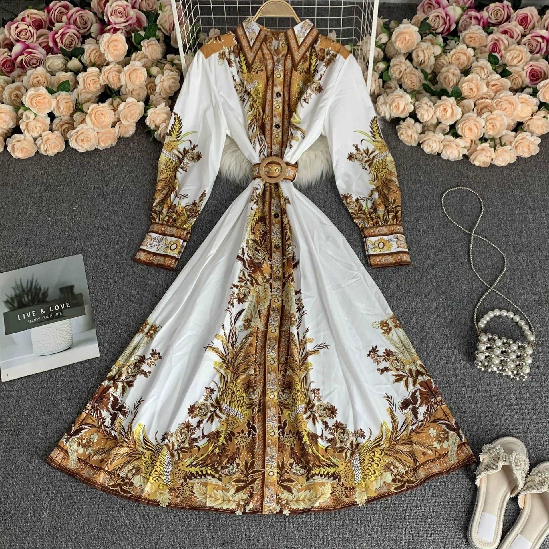 Women's High Waist Round Neck Shirt Dress - ChoreGirl