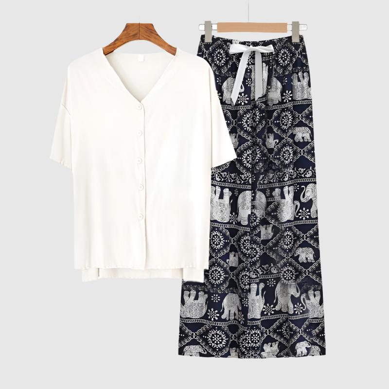 Women's Modal Thin Cotton Silk Pajamas, Loungewear Set - ChoreGirl