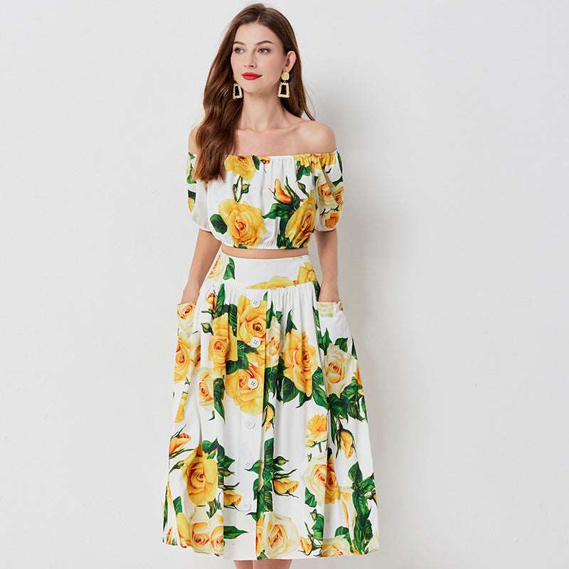 Women's High Waist Clinch Skirt and Top Two-piece Outfit Set - ChoreGirl