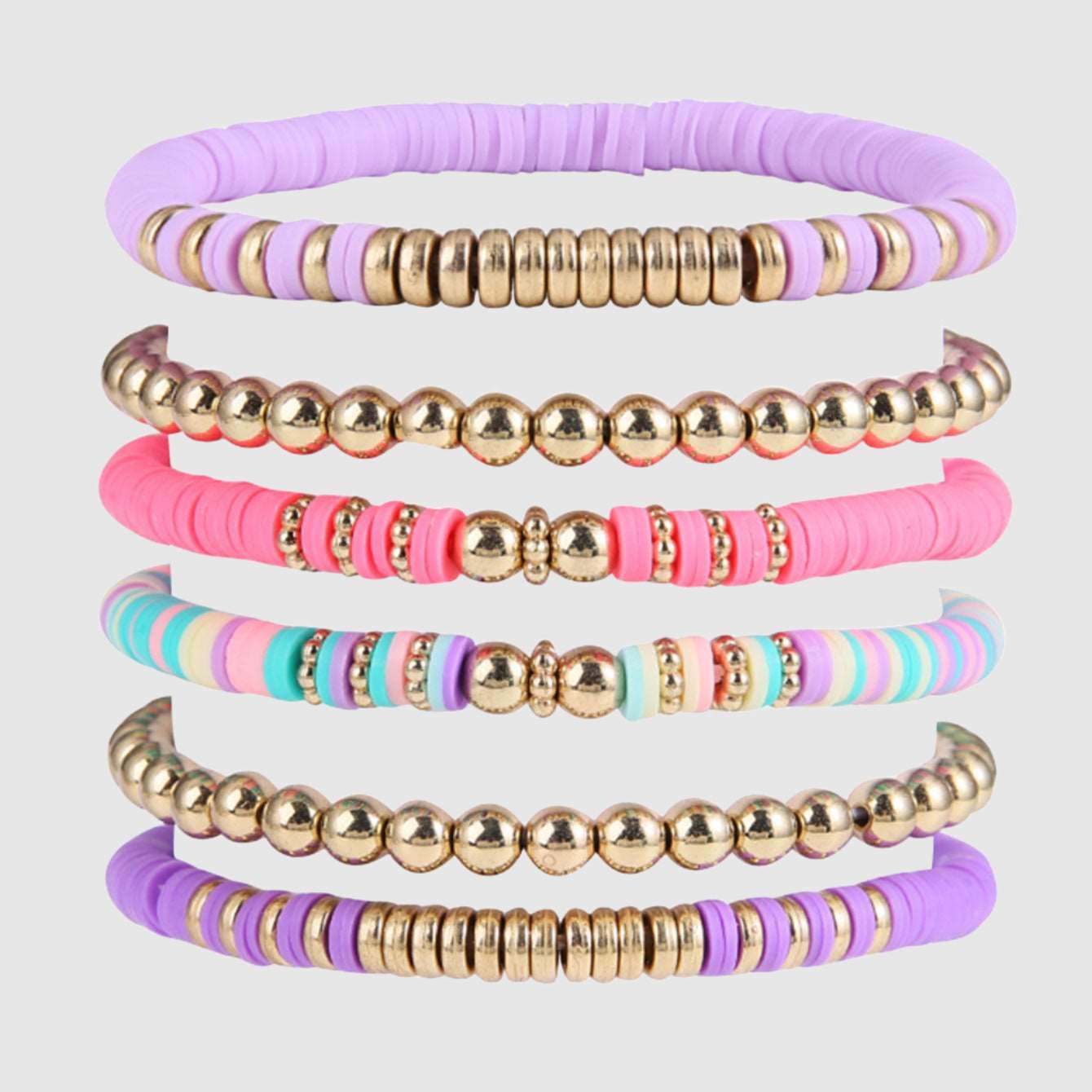 Retro Bohemian Polymer Clay Ball Bracelet Set - ChoreGirl