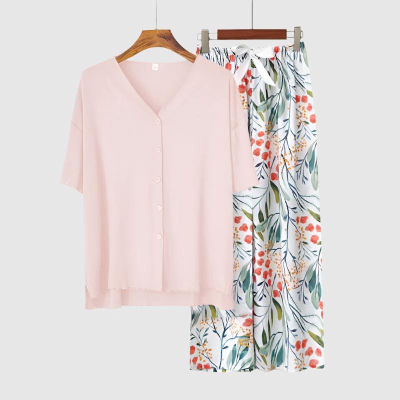Women's Modal Thin Cotton Silk Pajamas, Loungewear Set - ChoreGirl