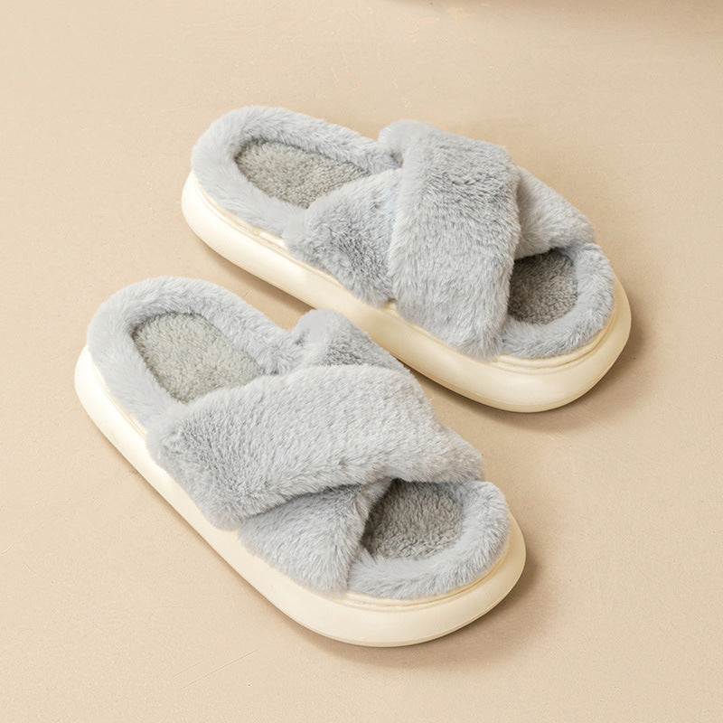 Women's Fashion Cross Fluffy Slippers - ChoreGirl