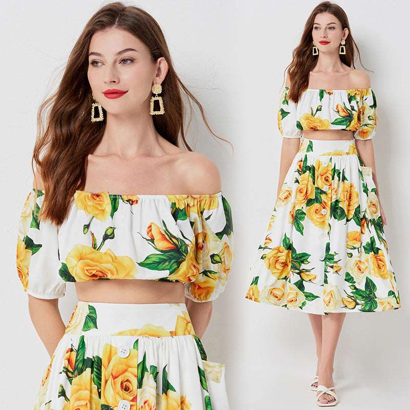 Women's High Waist Clinch Skirt and Top Two-piece Outfit Set - ChoreGirl
