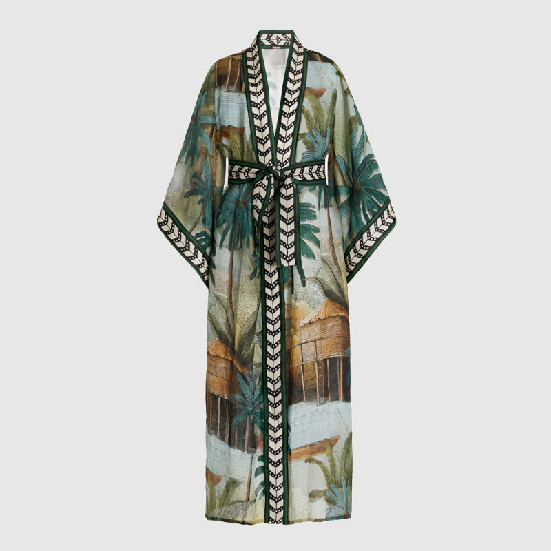 Women's Long Sleeve Loose Bikini Cover Up Beach Robe - ChoreGirl