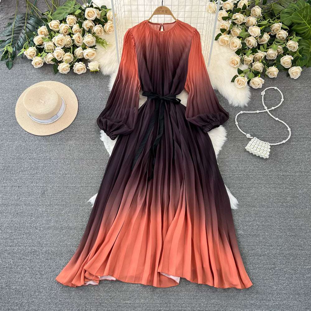 Women's Mid-length A- Line Gradient Pleated Dress - ChoreGirl