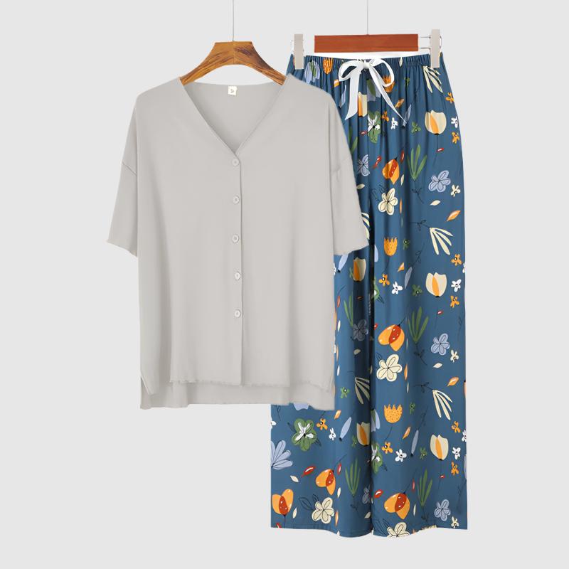 Women's Modal Thin Cotton Silk Pajamas, Loungewear Set - ChoreGirl