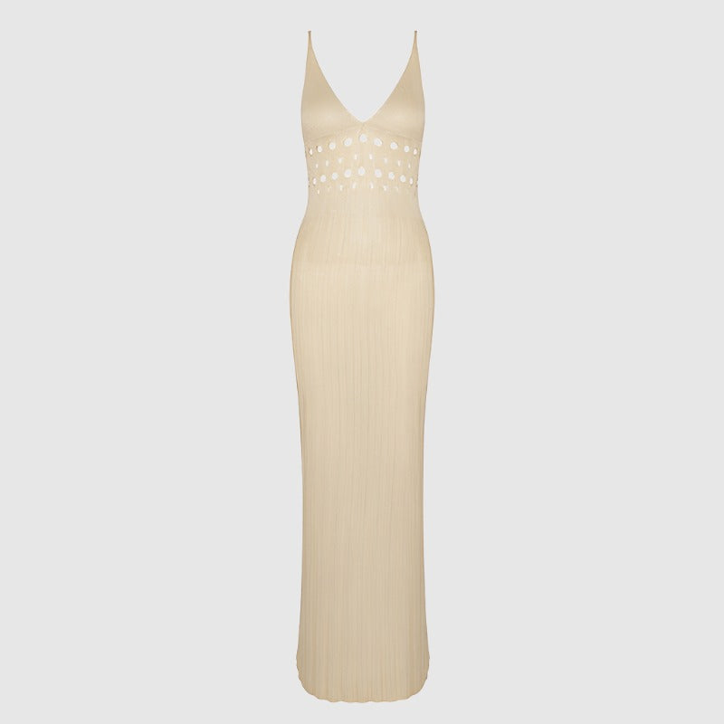 Women's Solid Color Hollow Knitted Beach Cover-up Dress - ChoreGirl