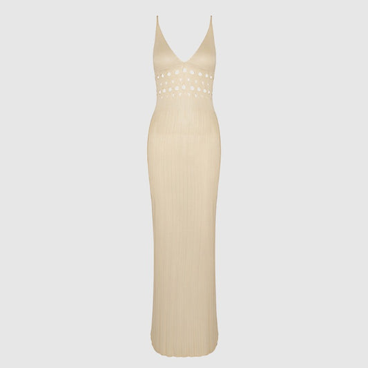 Women's Solid Color Hollow Knitted Beach Cover-up Dress - ChoreGirl