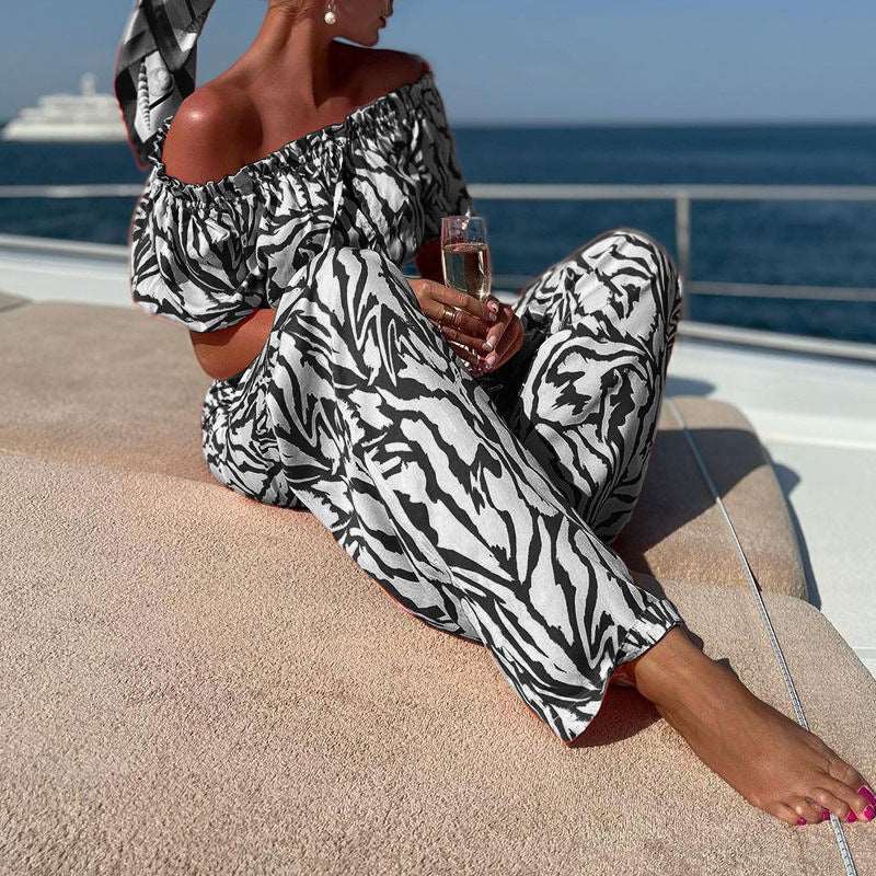 Women's Off-shoulder Short-sleeved Top and Pants Two-piece Outfit Set - ChoreGirl