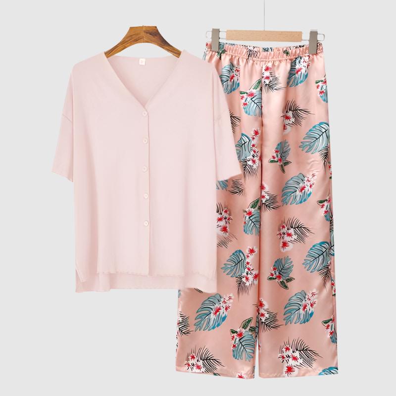 Women's Modal Thin Cotton Silk Pajamas, Loungewear Set - ChoreGirl