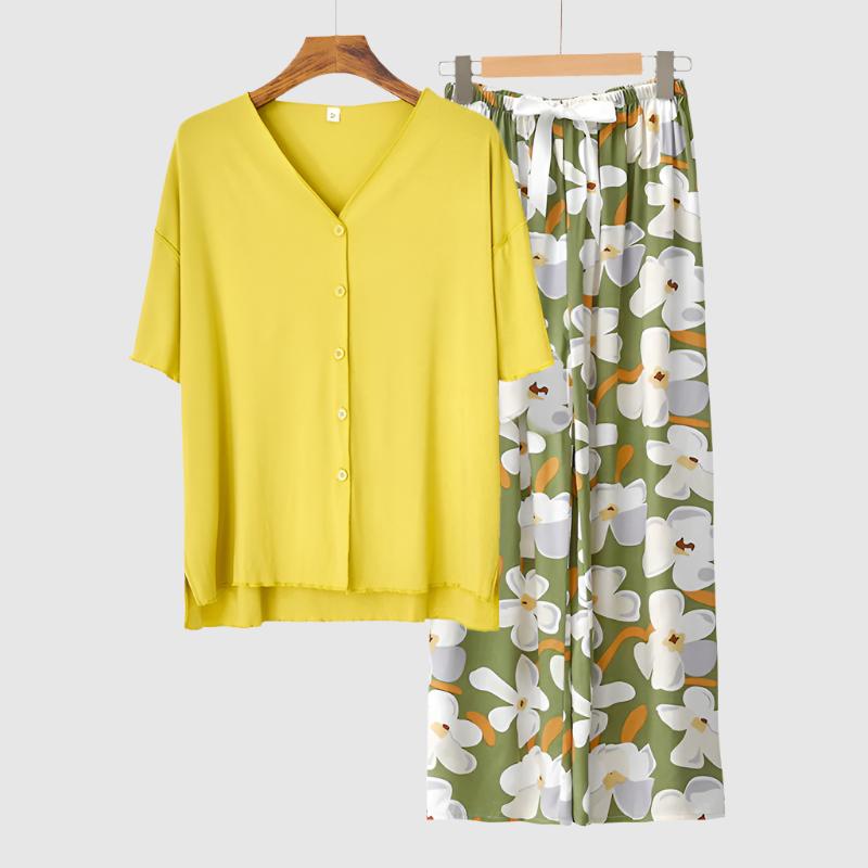 Women's Modal Thin Cotton Silk Pajamas, Loungewear Set - ChoreGirl