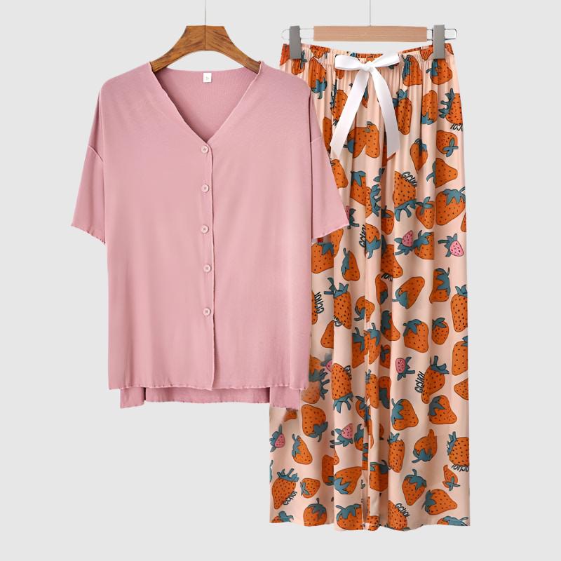 Women's Modal Thin Cotton Silk Pajamas, Loungewear Set - ChoreGirl