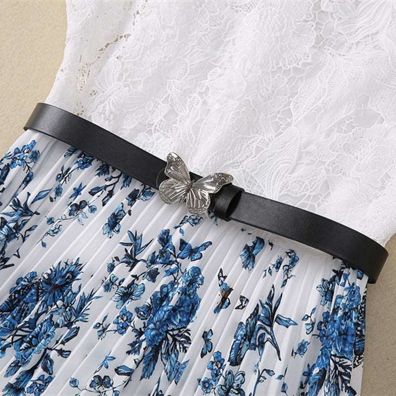 Women's Crocheted Flower Stitching Swing Dress - ChoreGirl